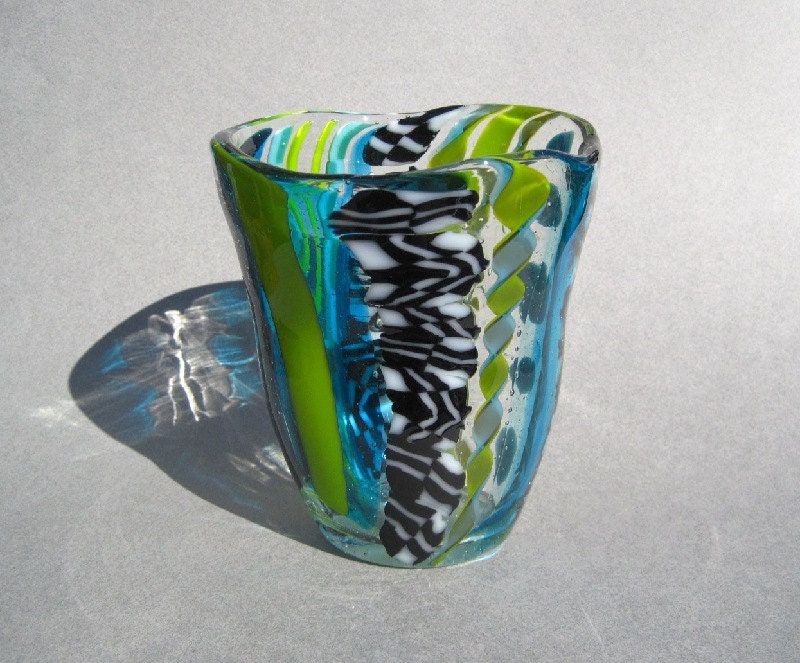 Hand Blown Glass Vase, Glass Roll Up Vase