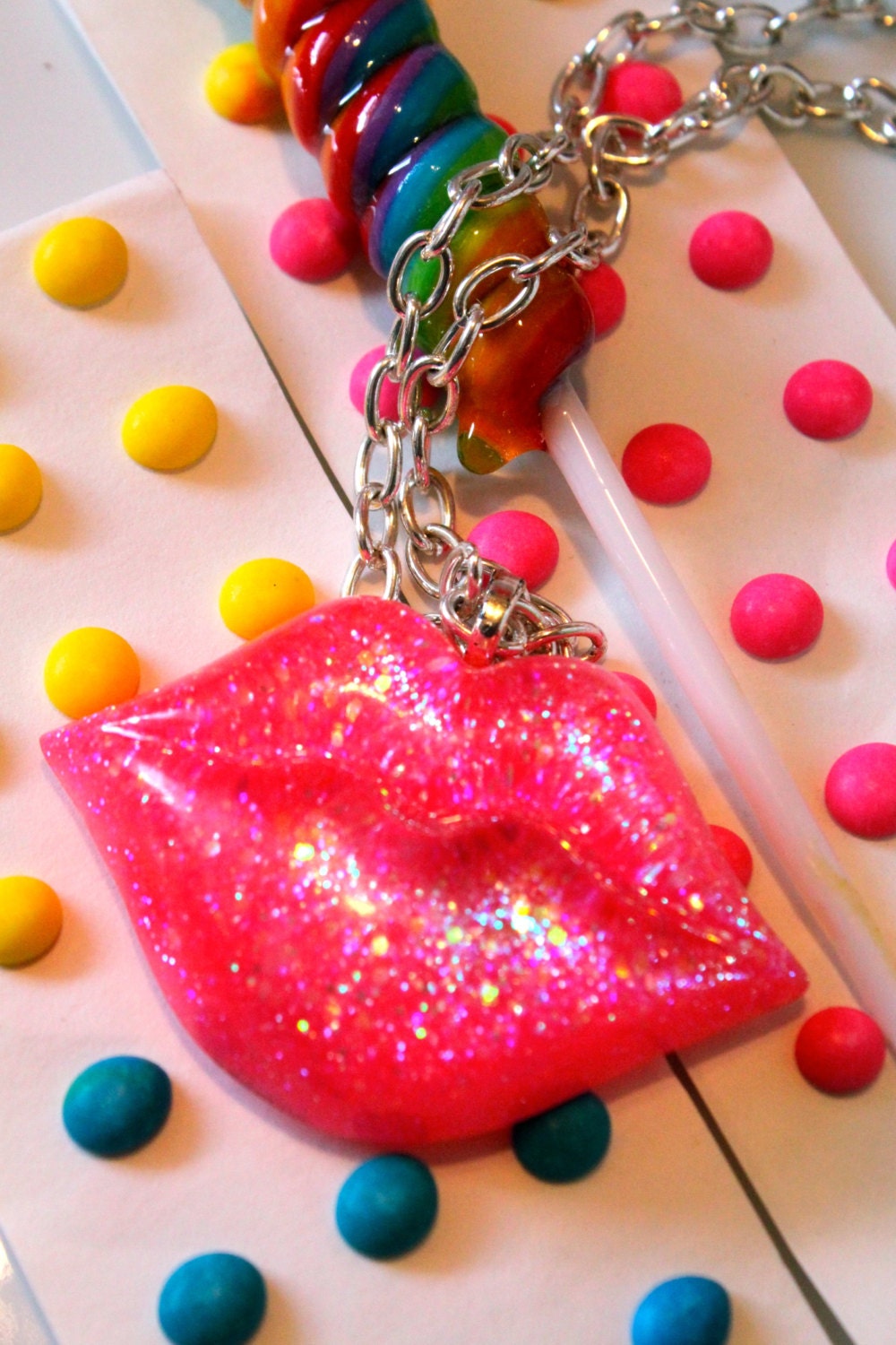 Candylicious Kisses Lips Necklace - Glitter Resin Lips - Sugar Lips