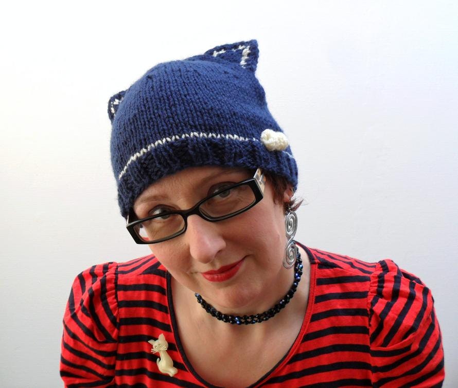 Navy Kitty Cat Hat - knitted beanie with cat ears