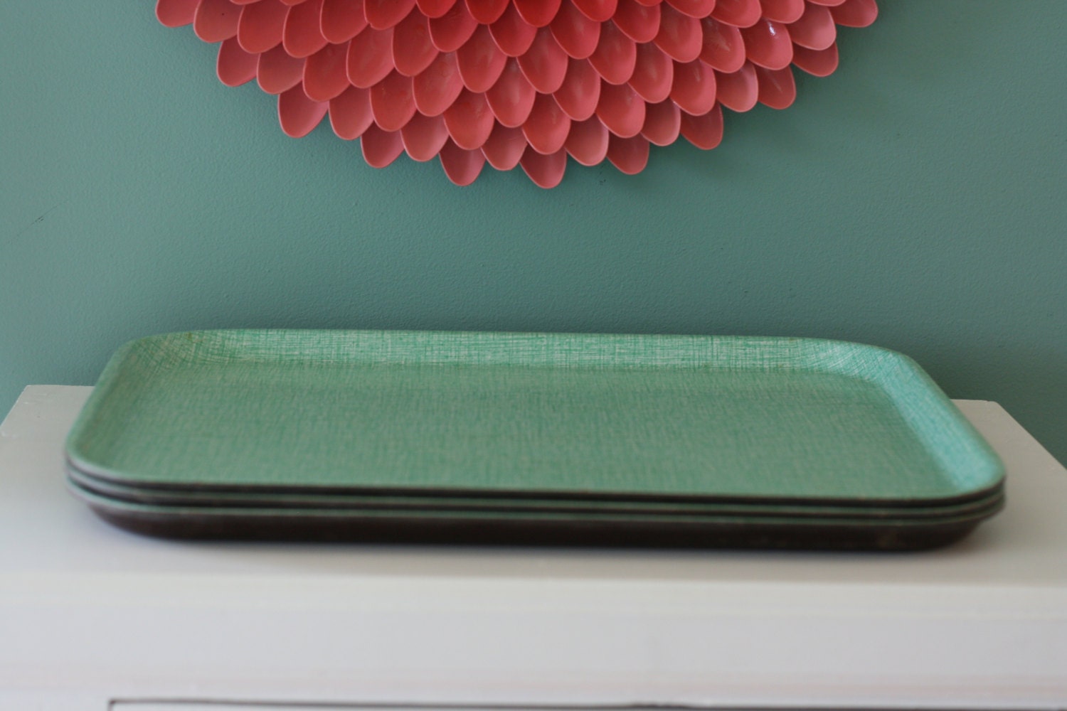 Vintage Mint Green Set of Three Lunch Serving Trays by Boltabest