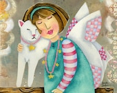 Art Print 8x10. Angel Kitty Love