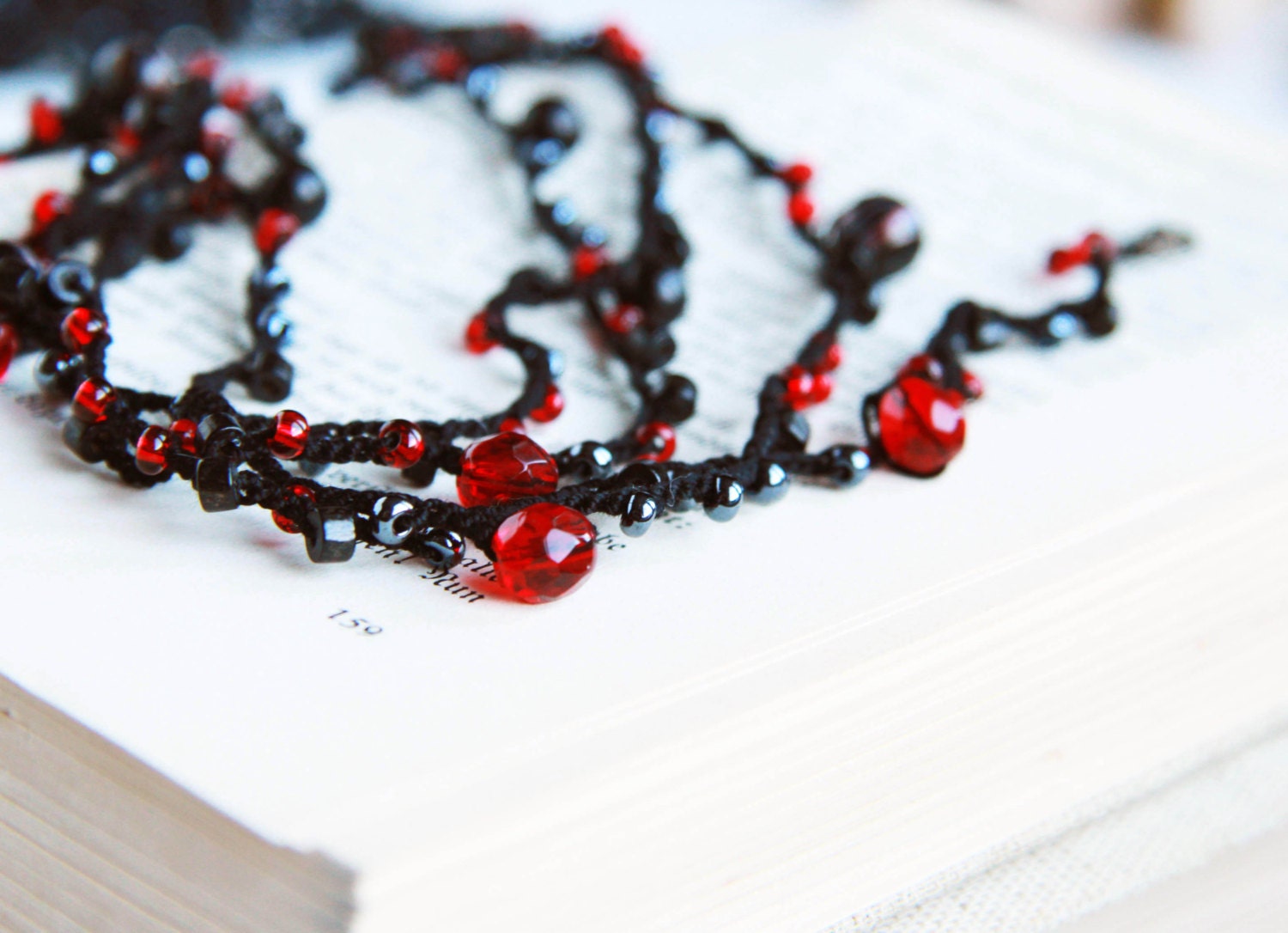 Vampire necklace -  versatile long crocheted necklace / bracelet - red black gothic - ohtteam europeanstreetteam - Free shipping