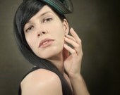 Green Ombre Sculptural Black Felt Fascinator - Orbital Series - Made to Order