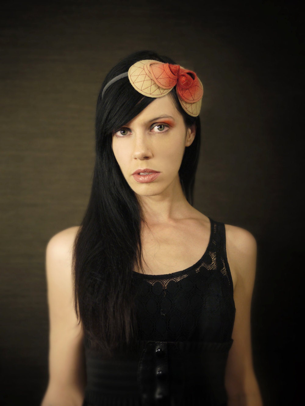 Peach to Orange Ombre Felt Headband/Fascinator - Helix Series