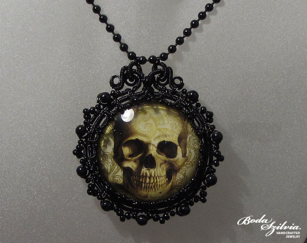 SKULL- OOAK  gothic wire wrapped pendant