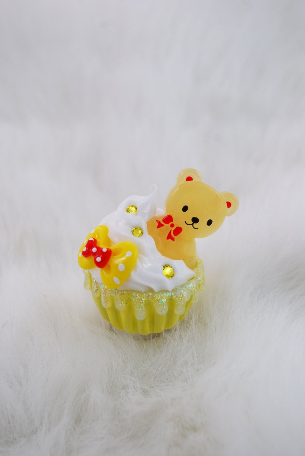 Yellow Bear Bow Cupcake Ring - ParadiseRose