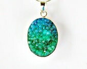 Ocean Druzy Sterling Pendant & Necklace - with YOUR CHOICE Sterling Chain Caribbean Blue Deep Water Green Druzy Sterling Set by Mei Faith