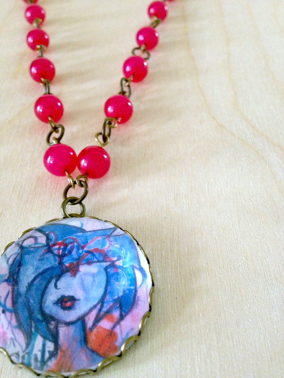 happy girl in PINK an art pendant