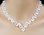 Crystal Bridal Statement Necklace Earring Set, Swarovski Crystal and Ivory Pearl Necklace and Earrings Wedding Set - Emma (WJS0057)