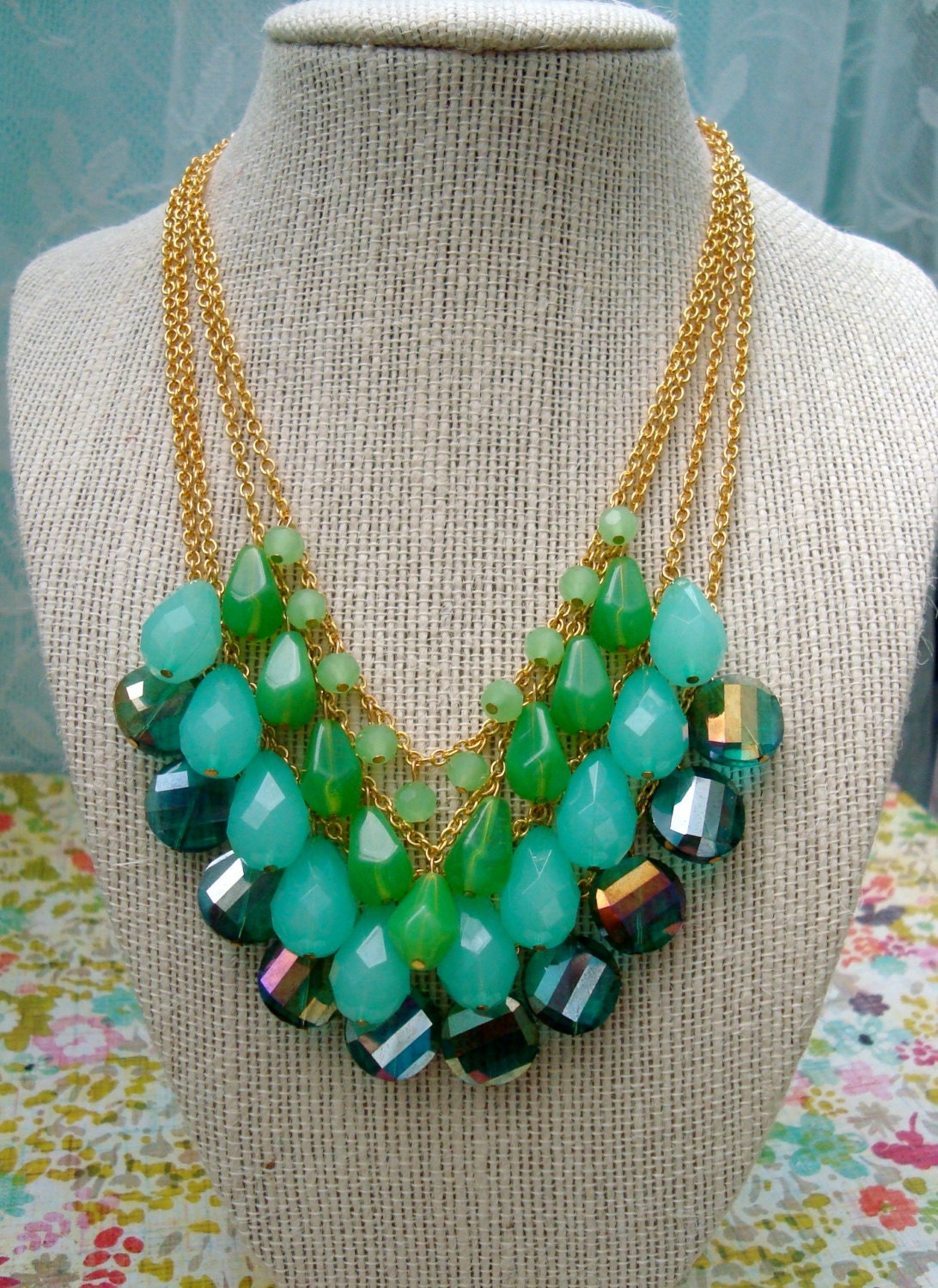 Shades of green statement necklace
