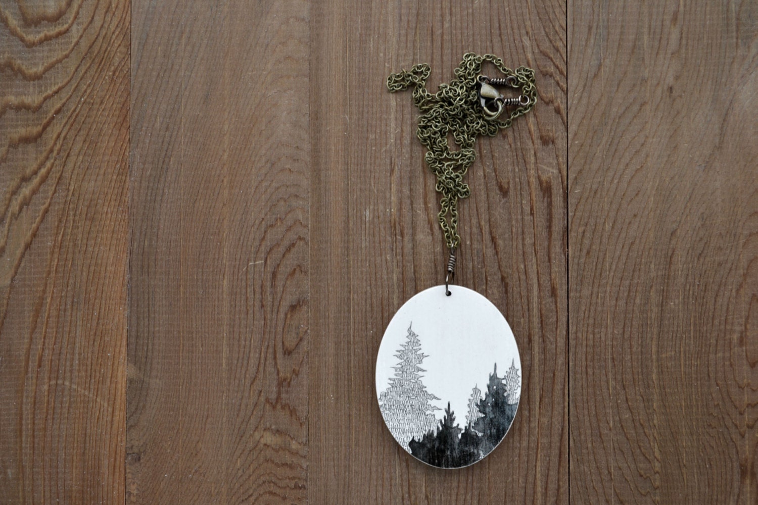 Canopy Necklace in Antique Black and Graphite - Hand Painted Tree Artwork Pendant (Can-PN-KGra)