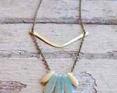 Featherlight - Brass Metalwork Necklace - Opal Blue and Cream Glass Bead Necklace - Artisan Tangleweeds Jewelry
