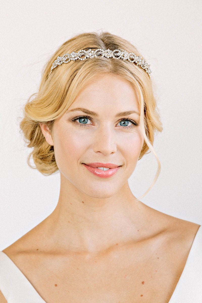 COLLETTE Headpiece-  crown, halo, bridal, rhinestone, crystal, veil, wedding, tiara, headpiece