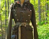 Tattered military style felted steampunk sweater COAT with detachable hood. UNISEX. Size M/L. Ready to ship