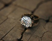 Disco Ball Clear Crystal Dome Swarovski Adjustable Ring - The White Lotus.