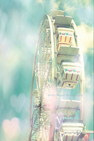 Carnival Ferris Wheel Photos, Dreamy Aqua Ferris Wheel Hearts Photo, Baby Child Nursery Decor, Ferris Wheel Photos 8" x 12"