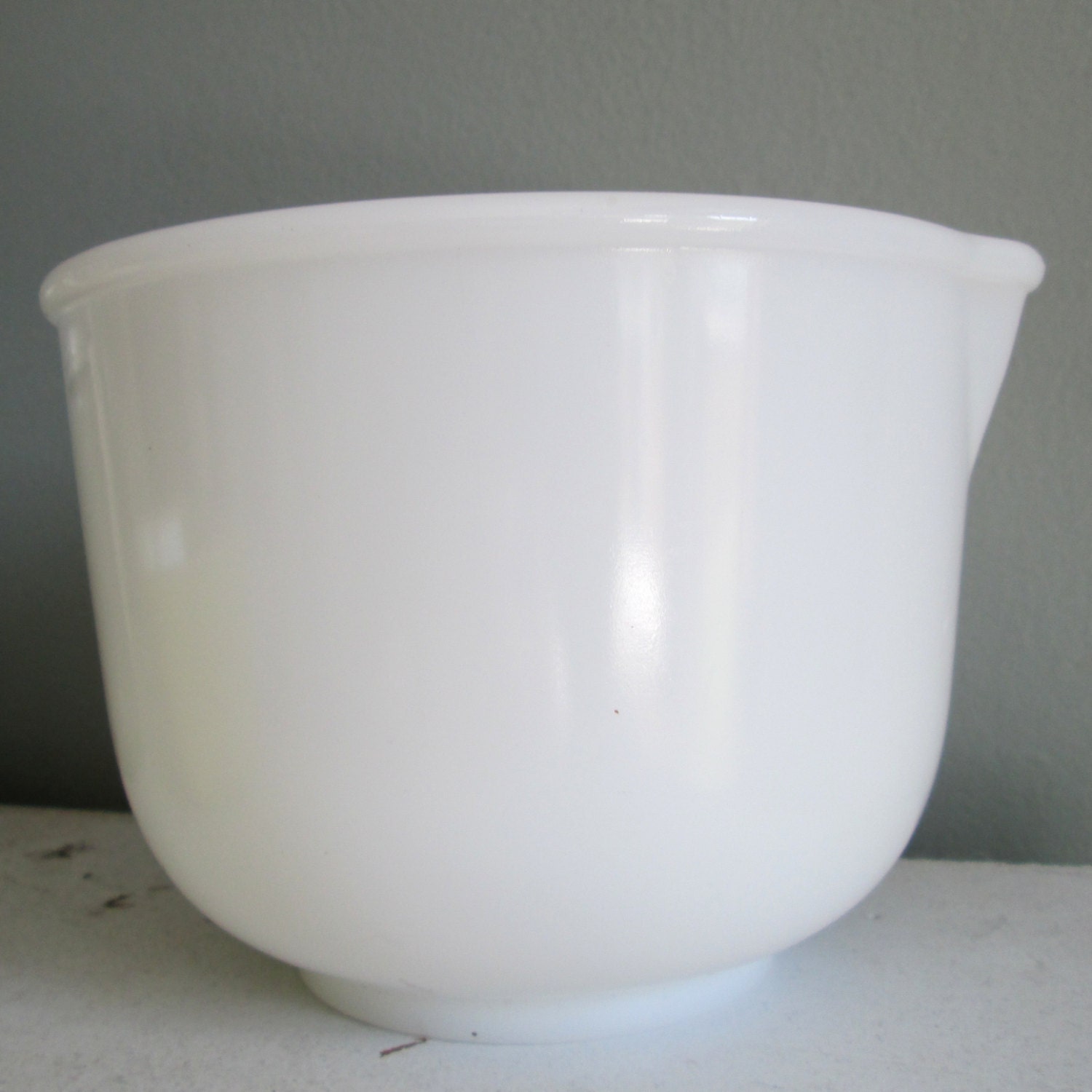 Bright White Milk Glass Glasbake for Sunbeam Pour Mixing Bowl with Spout