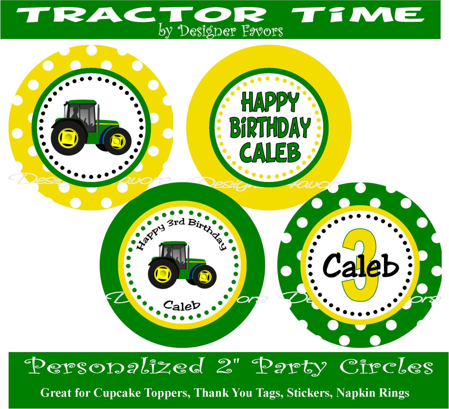 Tractor Time - Buy 2 Get 1 FREE - Birthday Party Circles PRINTABLE DIY File Party Decorations