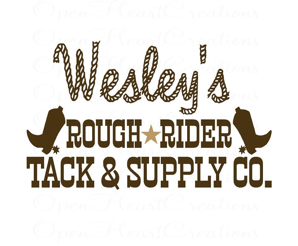 Country Western Boys Name Wall Decal - Western Room or Nursery with Boots and Rope Kid Children 22h x 36w BA0357