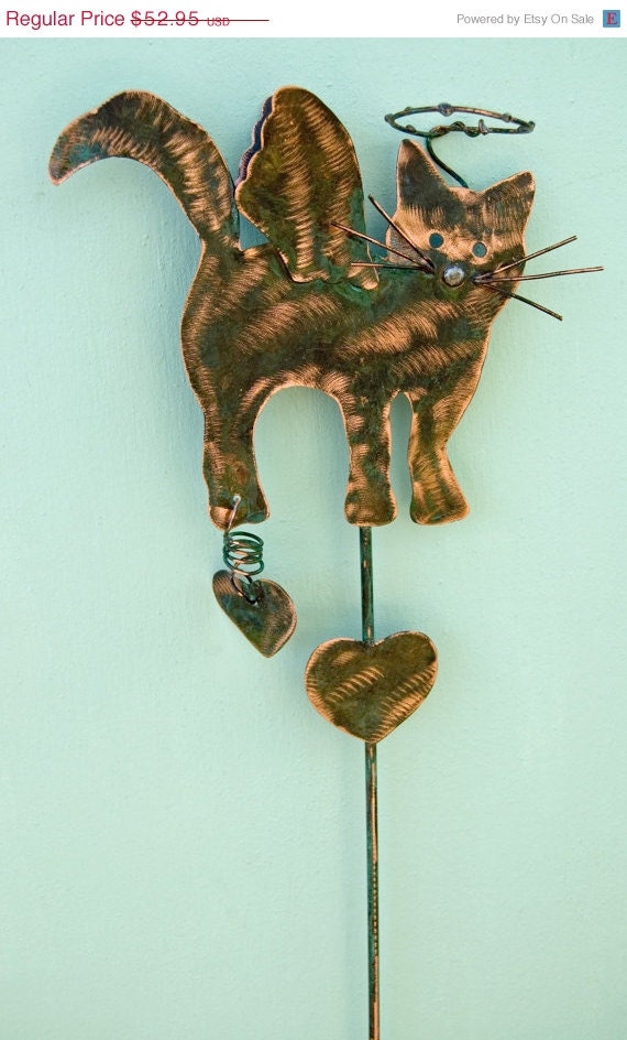 Cat Garden Plant Pet Memorial Stake Copper Metal Yard Art  Lawn Ornament Animal Grave Marker Feline Handmade Home Patio Handmade Kitty