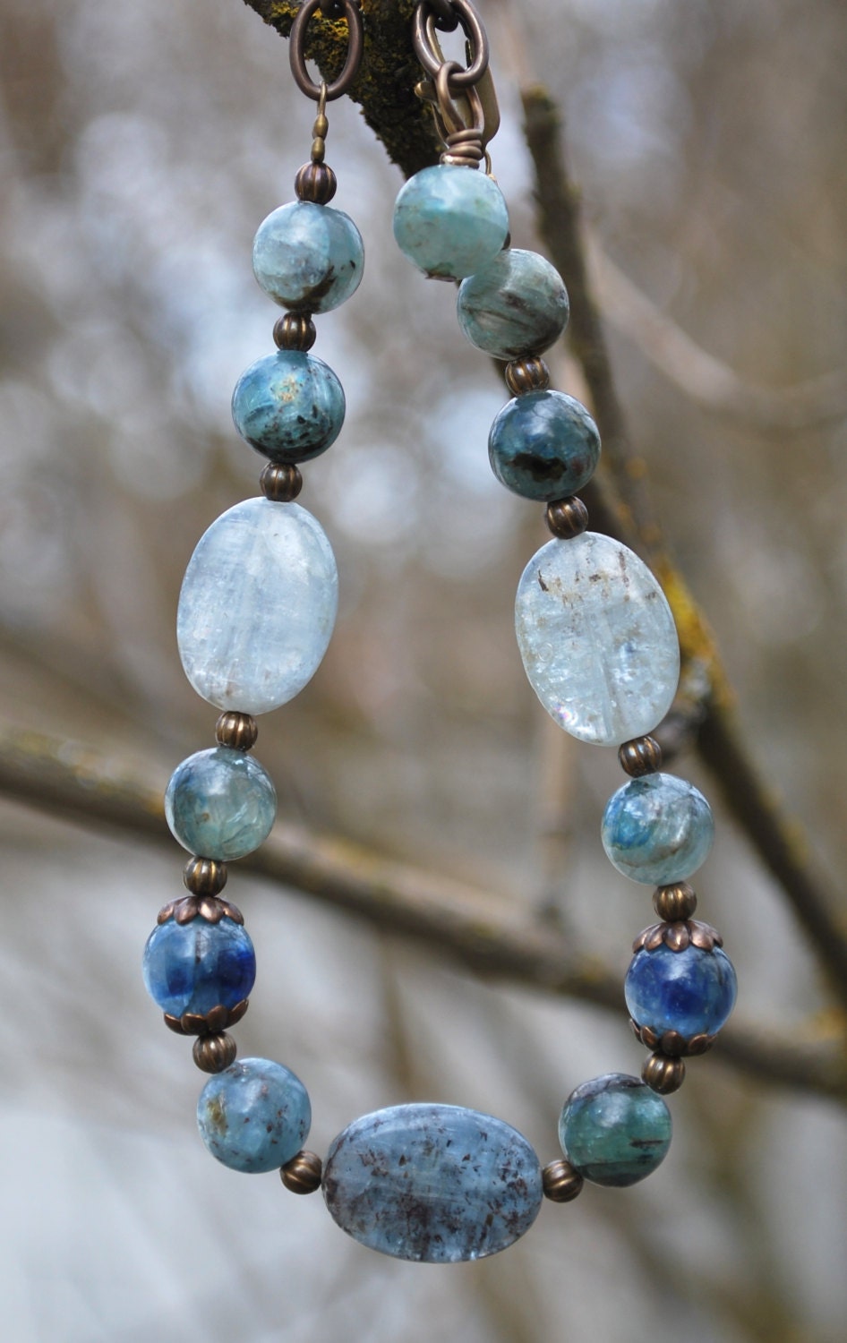 Kyanite Gemstone Bracelet with Vintaj Brass