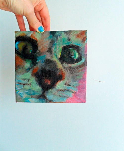 Closeup - portrait of a cat acrylic original painting