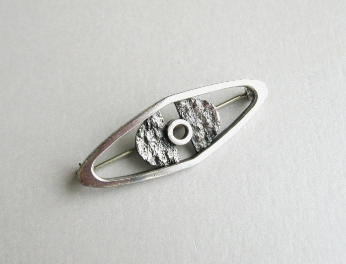 RESERVED FOR BON Modernist pewter Brooch signed Darveau1960s Quebec artisan