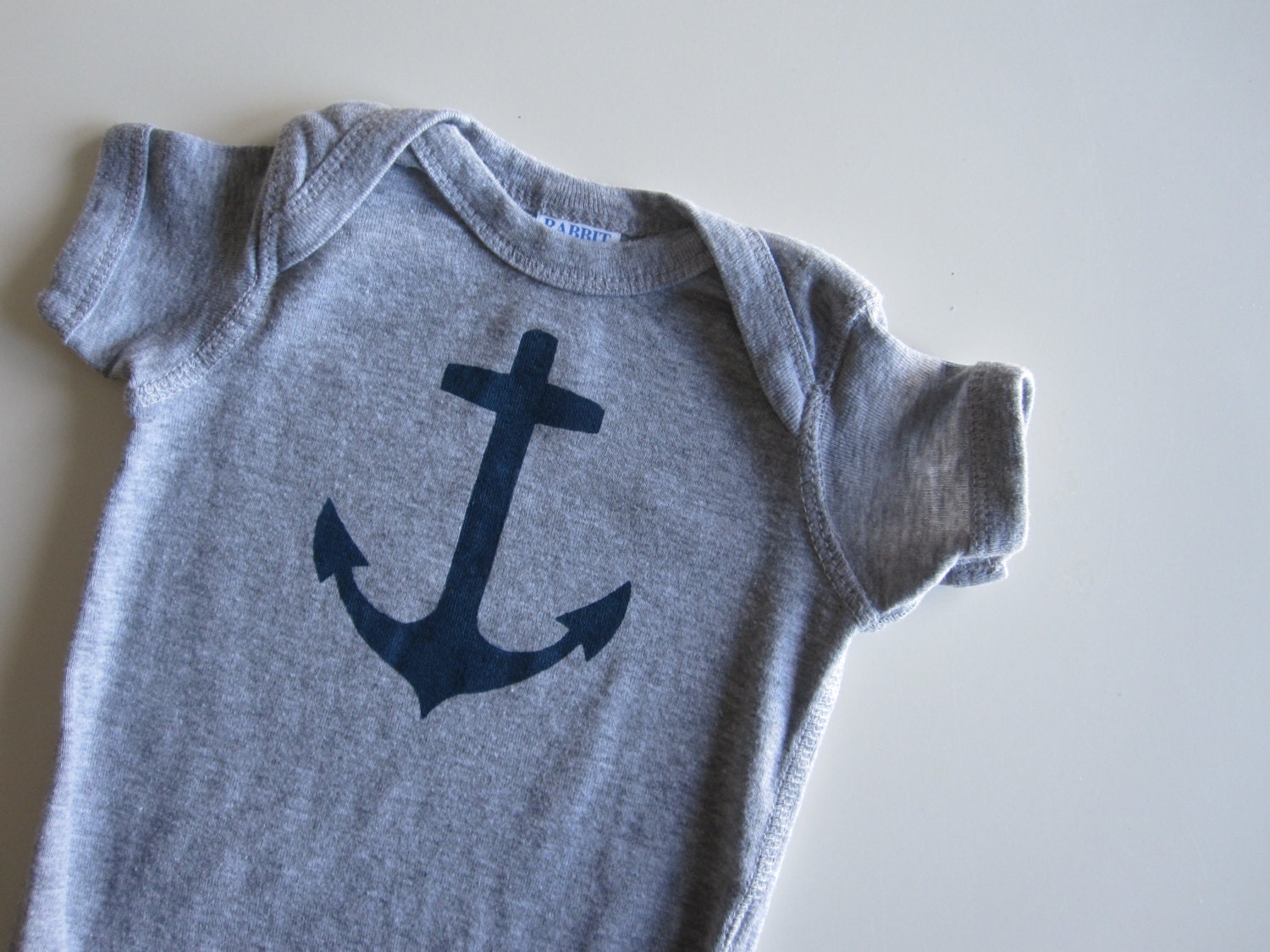 Infant Boy Or Girl One Piece, Nautical Anchor, Navy Blue And Heather Grey, 6 12 Month, Unisex
