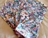 Vintage Cloth Place Mats Napkins Floral Pleated Blue Pink Aqua Sage Green Set of Eight