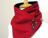 Embroidered Neck Warmer Scarf in Upcycled Red Wool