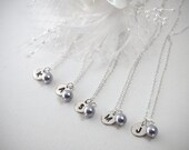 Set of 10 - Bridesmaid Gift Set Silver Initial Charm Necklace Custom Color Pearl Personalized Sterling Silver Chain