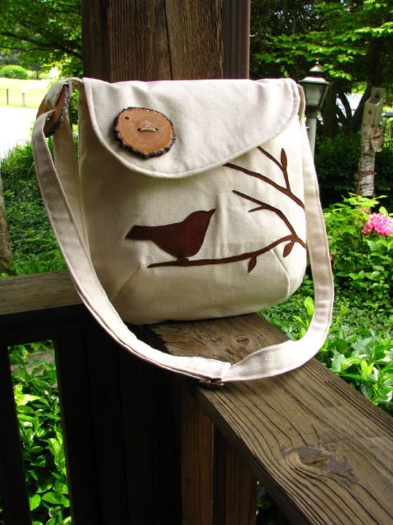 SMALL PLEASURES PURSE /bird handbag /off white Water Repellent canvas /tote/eco friendly/school bag /optional colors available-