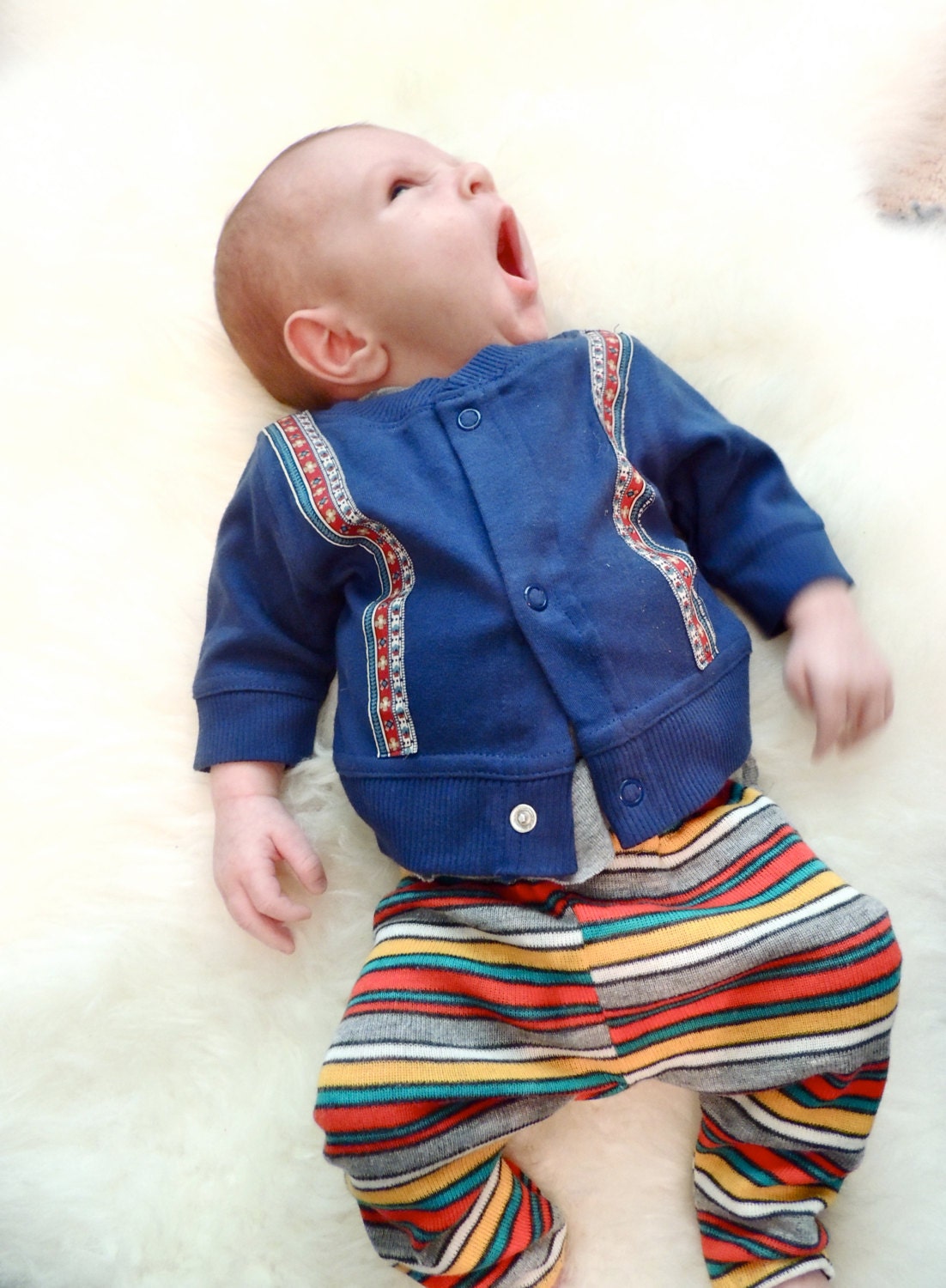 Preemie Boys Hipster Cardigan with Red Faux Suspender Straps from the John Richard Line for Boys
