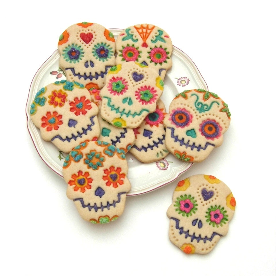Eight Sugar Skull Molded Cookies Baked Goods