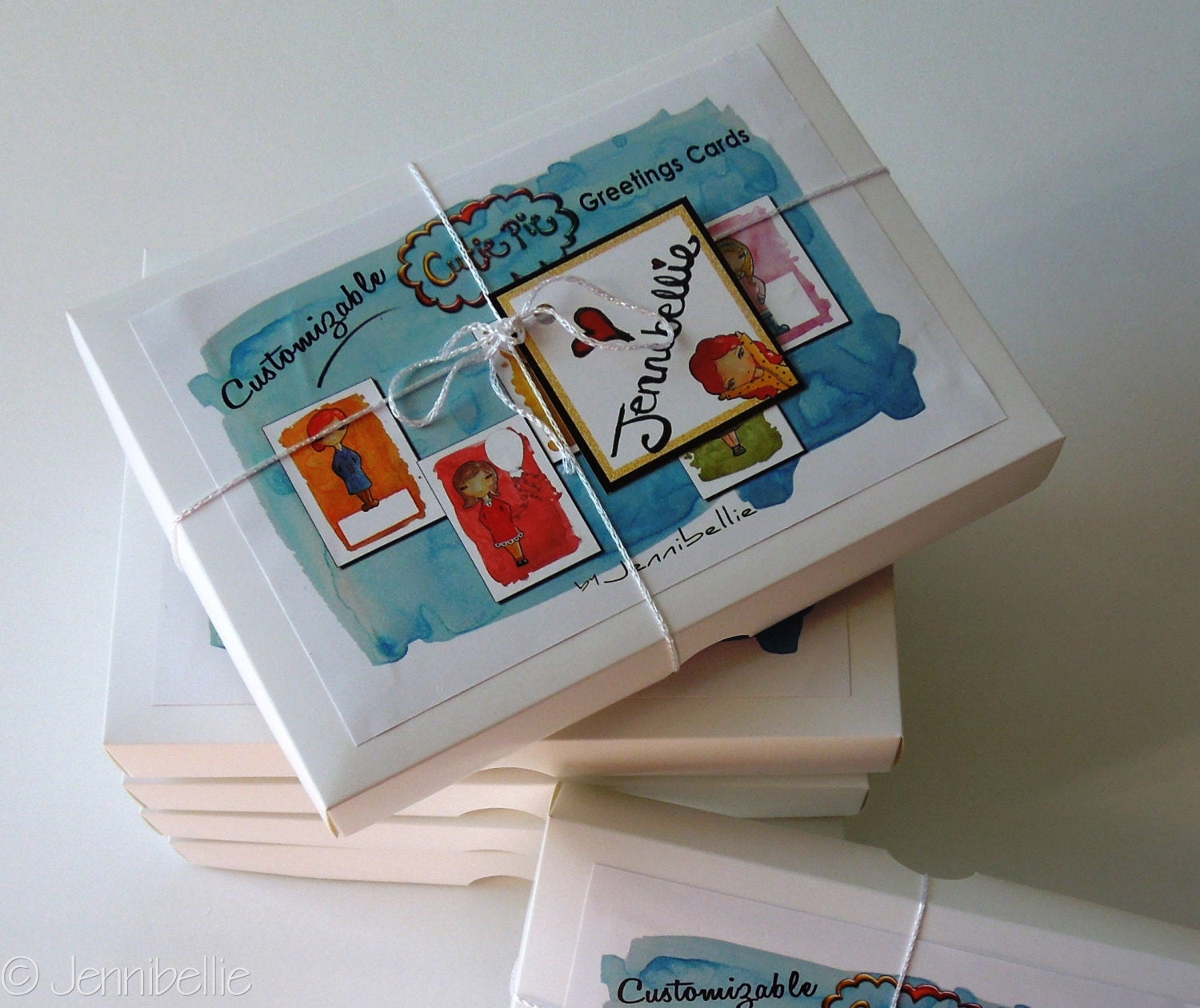 Boxed Set of 5 Customizable Cutie Pie Greetings Card by Jennibellie