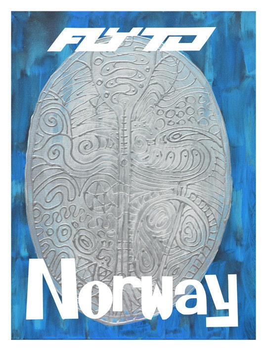 FLY TO NORWAY 1960s Travel Poster Retro Scandinavian Airlines Silver Mike Hoffman Design
