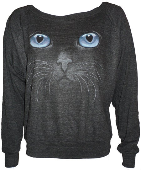 Blue CAT EYES Face Pullover Slouchy "Sweatshirt"  Top American Apparel  S, M, or L