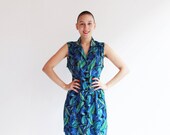 Vintage palm dress - sleeveless - collared - adjustable