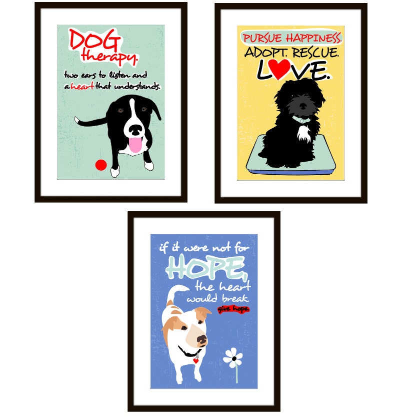 Rescue Dog Art Set of 3 Matted Print s Wall Decor 8 x 10 Matted