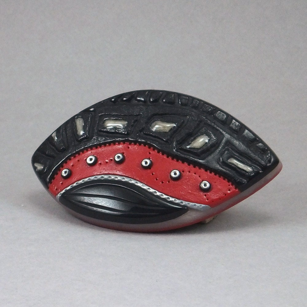 Handcrafted Brooch Pin - Red Black Silver Farscape-Inspired No. 123