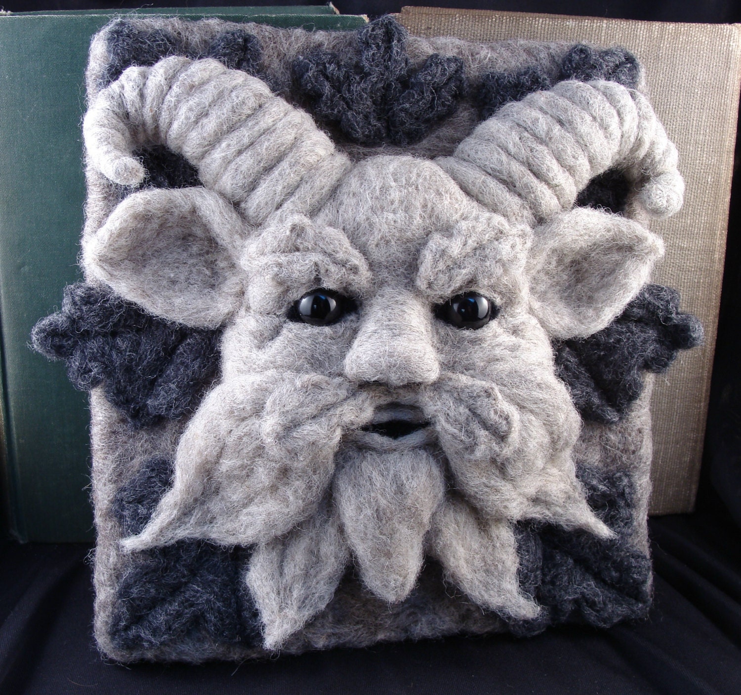 Needle Felted One of a kind Gargoyle or Green Man Soft Sculpture by Bella McBride Greenman or Hunky Punk