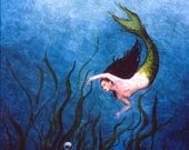 Oil Painting Mermaid skeleton Art - Giclee Print - goddess of the sea Ocean Fantasy Art