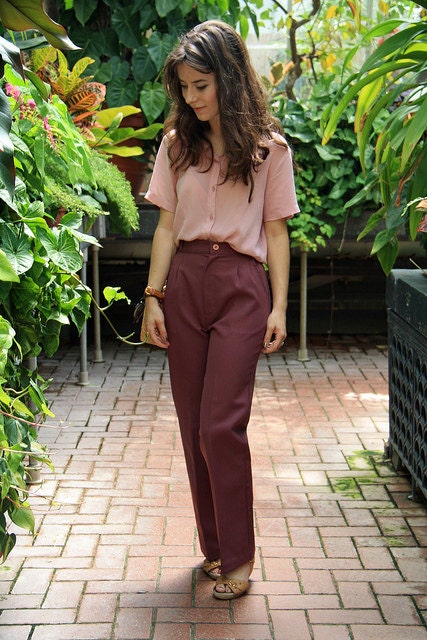 Vintage High Rise Burgundy Straight Leg Trousers