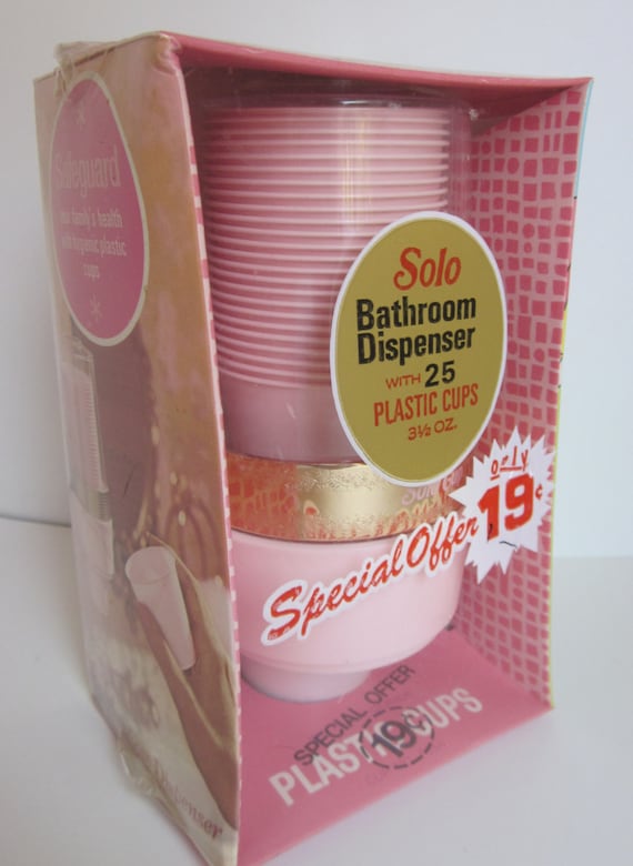 dispenser cup  for  Pink in Bathroom  Vintage SOLO Cup solo 1970's vintage Dispenser NIB RESERVED