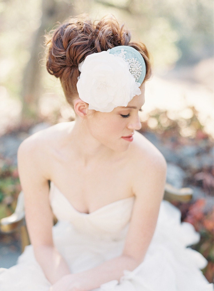 Bridal Headpiece, Hat, Pearls, Silk Flower, Floral, Crystals - Style 214