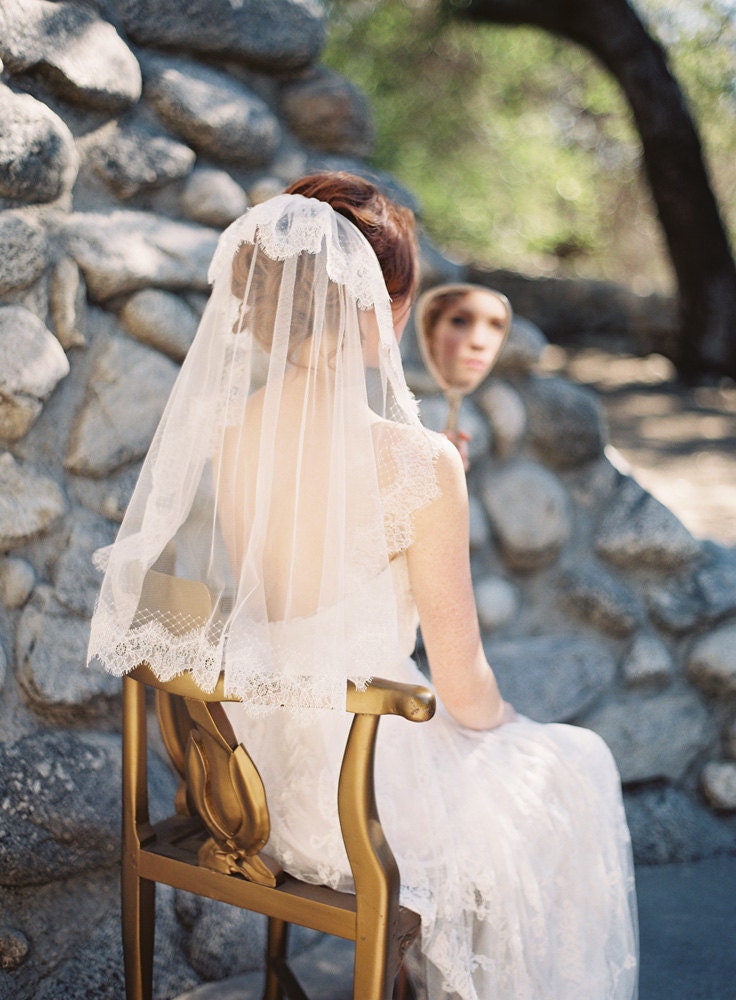 Wedding Veil, Lace, French netting, Tulle, Ivory - Style 216