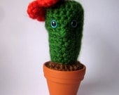Amigurumi Cactus desktop plant with red flower - Judith