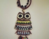 Colorful Owl Pendant Boho Necklace - Coral - Mint - Chartreuse - Purple - Orange
