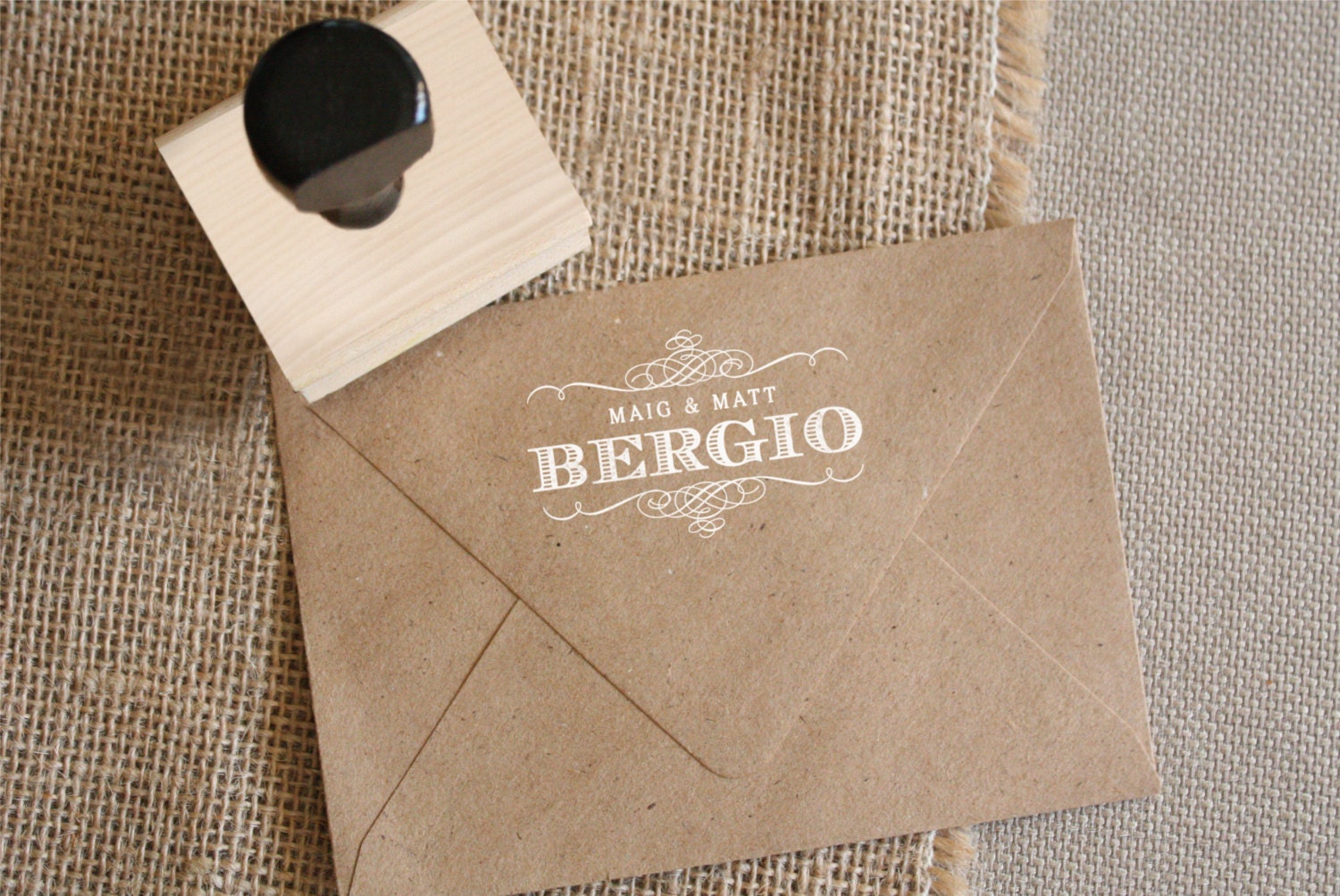Custom Monogram Stamp - YOUR CUSTOM WORDING - Flourish