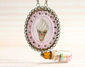 Madamme Icecreamme darling. cameo necklace with original miniature painting. pop surrealism lowbrow art by KarolinFelix